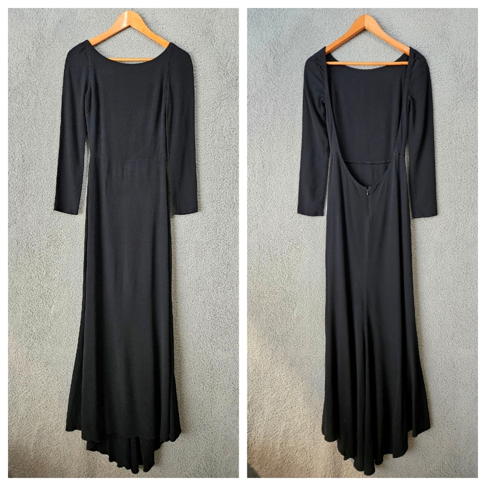 Reformation Black Maxi Dress Sz 8 S XS Long Sleeve Low Back Hi-Lo Evening Formal